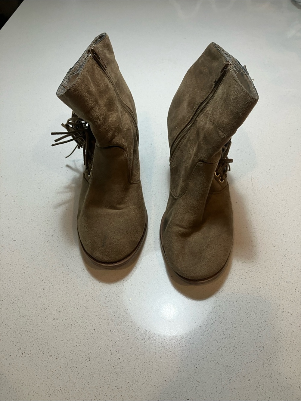 Source Unknown Taupe Suede Lace-Up Ankle Boots